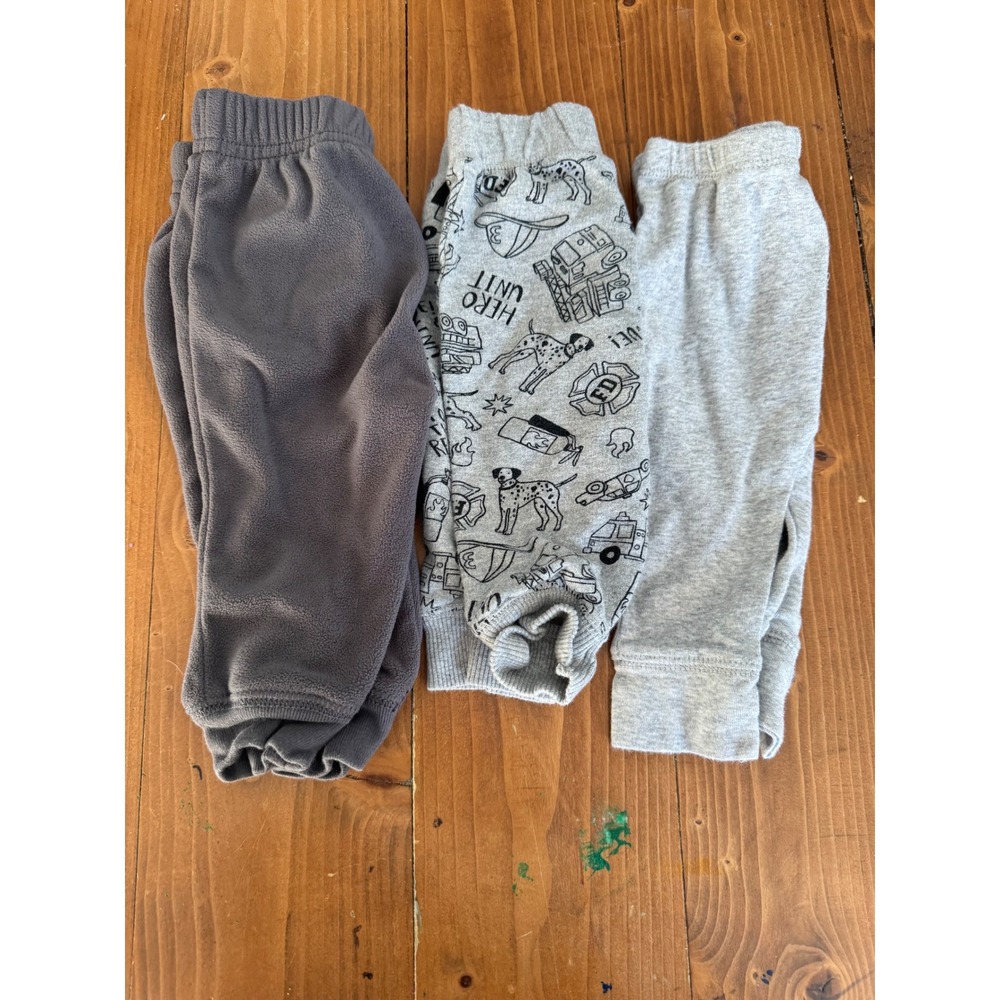 Carters Baby Pants Bundle 6 Months Gray‎ Fleece Fire Truck Print Cotton Joggers
